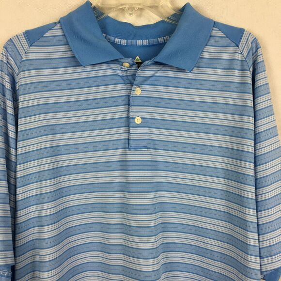 Bolle Polo Shirt Mens Sz XL Blue Striped Stretch Knit Short Sleeve Golf Collar‎ - Picture 2 of 10